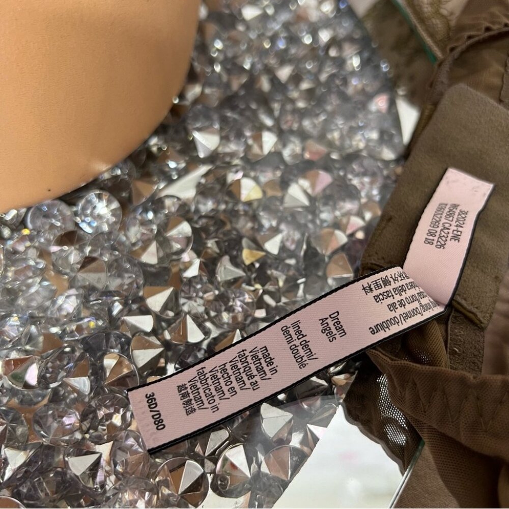 Victoria secret lined Demi bra green khaki lace velvet velour soft rare Angels - Picture 10 of 12